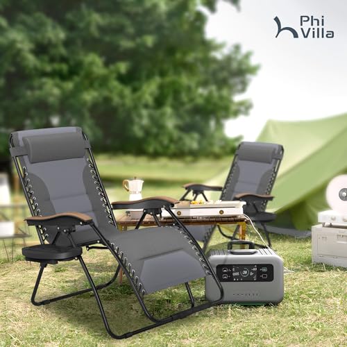 PHI VILLA XXL Oversized Padded Zero Gravity Chair, Foldable Patio Recliner, 30" Wide Seat Anti Gravity Lounger with Cup Holder, Support 400 LBS (Light Gray) - color: Light Gray, style: 1 Pcs