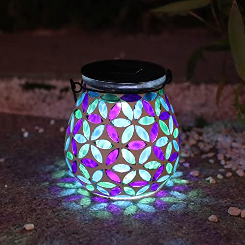 Afirst Mosaic Solar Lanterns Outdoor - Glass Hanging Solar Lights Hollow Out Waterproof Table Lamp Outdoor Decorative for Garden, Patio, Holiday Party Outdoor Decoration - style: kaleidoscope