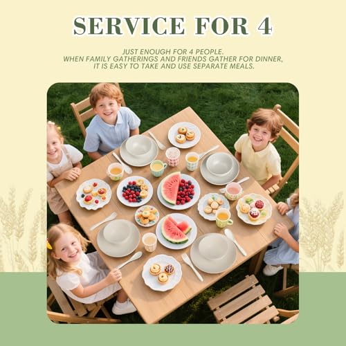 Wrova Wheat Straw Dinnerware Sets of 20,Dishwasher Safe Kitchen Plates and Bowls Sets,Camping Dishes Sets Contains Dinner Plates,Cereal Bowls,Drinking Cups and Flatware.(Beige) - color: Beige, size: 20 Pack