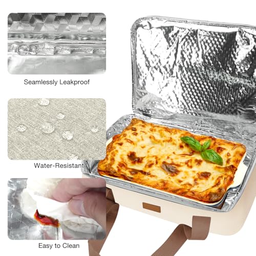 Expandable Casserole Carrier Bag - Double Decker Food Bag, Insulated Casserole Carrier for Hot or Cold Food, Lasagna Holder Tote for Picnics,Beaches,Traveling or Gifts - color: Beige