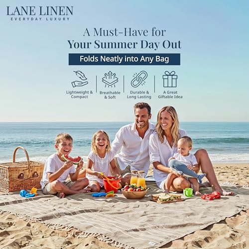 LANE LINEN Picnic Blankets - Turkish Beach Blanket Sandproof with Lightweight Quick Dry Design, 82"x82", Beach Summer Vacation Essentials for Relaxing, Park Outings or Yoga Mat – Beige - color: 02: Beige, size: Beach Blanket (80" x 80")