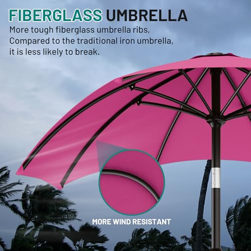 AreShark 10 FT Outdoor Patio Umbrella, Patio Table Umbrella with Push Button Tilt and Crank, Outdoor Patio Umbrellas with 8 Fiberglass Ribs, Patio Umbrellas for Market, Garden, Pool (Rose Pink) - color: Rose Pink