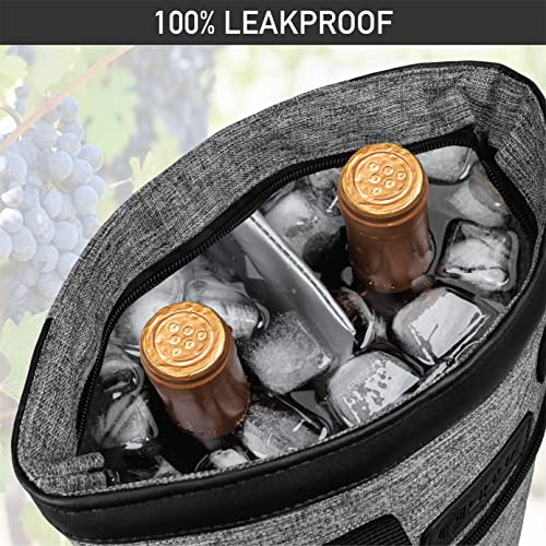 opux Two Bottle Wine Bag Carrier Tote, Insulated Leakproof 2 Bottle Wine Cooler Bag for Travel BYOB Picnic, Portable Wine Case, Gift for Men Women Wine Lover Birthday Party Christmas, Heather Grey - color: Heather Gray