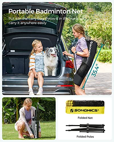 SONGMICS Badminton Net, Height Adjustable Volleyball Net, Pickleball Net for Junior Tennis, Kids, Indoor Outdoor Court, Foldable Nylon Net with Poles 10ft/13ft/16.5ft Wide - color: Yellow, size: 10FT