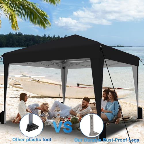 SANWAY 10x10 Pop up Canopy Tent, One-Button, Outdoor Instant Canopy Protable for Events, Camping, Parties, Vendor, Beach Tent - Black - color: Black