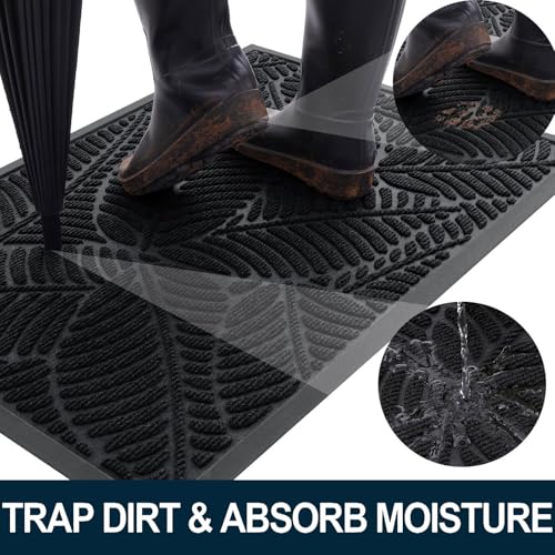 Colorxy Waterproof Doormat, Sturdy Natural Rubber Front Indoor Mat, Non Slip Low Profile Indoor Outdoor Door Mats, Stain and Fade Resistant Floor Mat, Easy Clean Patio Entrance Mat, 47x17, Black - color: Black, size: 47" X 17"