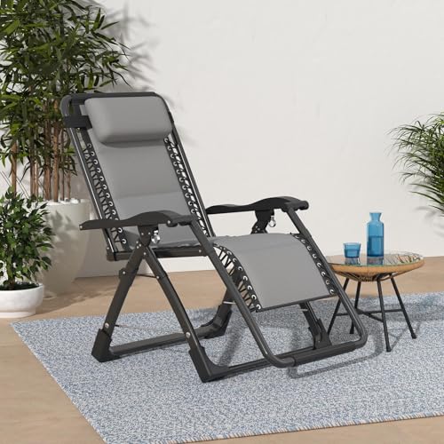 MOPHOTO Zero Gravity Chair, Outdoor Padded Lounge Chair with Side Table, Zero Gravity Recliner Chair, Outdoor Reclining Chair, Sturdy & Comfortable, Supports up to 440lbs - color: Pearl Gray, style: Zero Gravity Chair