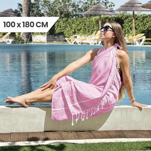Utopia Towels Pack of 2 Turkish Beach Towel, 40 by 72 Inches, Oversized 100% Cotton, Sand Free Lightweight Absorbent Quick-Dry Beach Blanket, Extra Large Turkish Bath Towels for Travel and Pool, Pink - color: Pink, size: Pack of 2