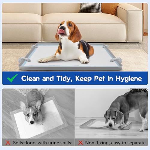 VavoPaw Pee Pad Holder for Dog, 22" × 34" Puppy Pad Holder with Clamps, Raised Edges Leak-Proof Dog Pee Pads Holders, Waterproof Silicone Potty Pads for Dogs, Easy to Clean Indoor, Light Gray - color: Light Gray, size: 22" × 34"