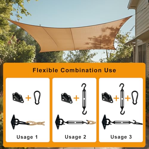 Shade Sail Hardware Kit 6 Inch - 304 Stainless Steel Sun Shade Hardware for Triangle/Rectangle Outdoor Sun Shade Sail, Black, 44 Pcs - size: M6-44pcs