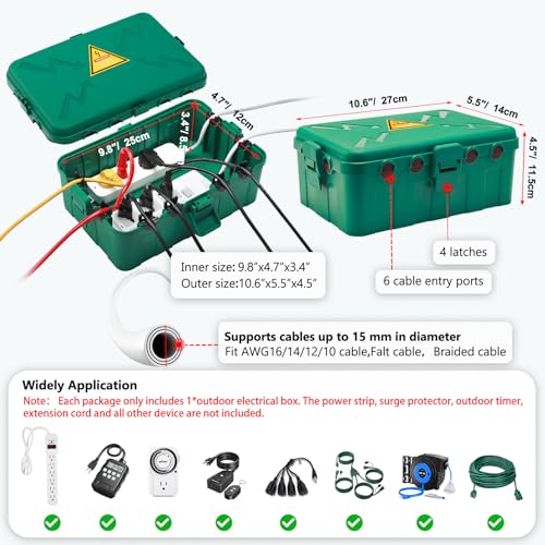 Hrensaw Large Outdoor Electrical Box(12.5x8.5x5inch),IP54 Waterproof Outdoor Outlet Covers,Weatherproof Extension Cord Covers Protect Outlet,Plug,Timer,Power Strip,Holiday Light,Green - color: Green, size: Large