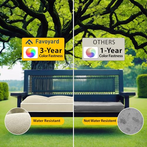Favoyard Indoor/Outdoor Bench Cushion 48 x 16 Inch Waterproof & 3-Year Fade-Resistant Patio Furniture Cushions for Garden Porch Swing Chair Tufted Pad for Sofa Couch Seat with Ties, Beige - color: Beige, size: 48 x 16 In