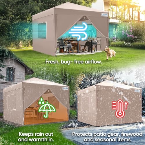 Quictent Privacy 6.6x6.6 Pop up Canopy Tent with Sidewalls and Roll-up Ventilated Windows, One Person Easy Setup, Outdoor Commercial Gazebo Shelter Enclosed Waterproof, Bonus 4 Sandbags - color: Tan, size: 6.6x6.6ft