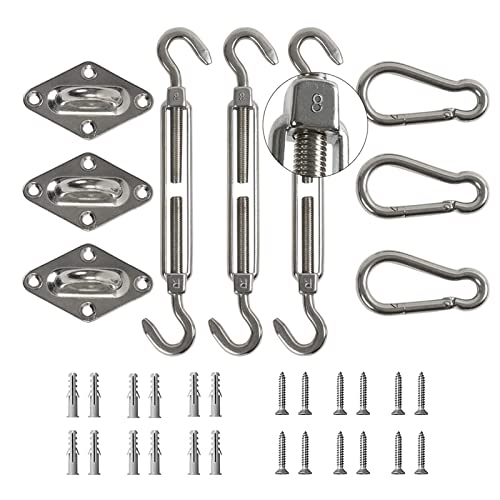 DOEWORKS Sun Shade Sail Kit 8 Inches for Rectangle or Triangle Sails, Heavy Duty Stainless Steel for Outdoor Using