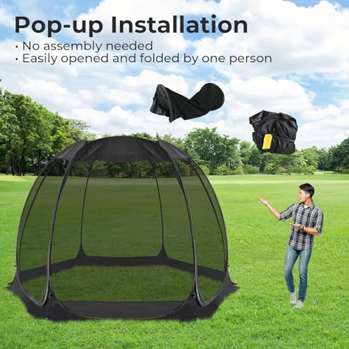 Alvantor® Pop Up House Tent, Outdoor Screen Room, Canopy Tent with UV Resistant, Easy Up Foldable Screen House for Camping Garden, Black, 10 x10 FT - color: Black, size: 10'x10'