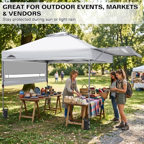 EAGLE PEAK 17x10 Pop up Gazebo Canopy Tent Outdoor Instant Canopy Shelter with Adjustable Dual Half Awnings (White) - color: White