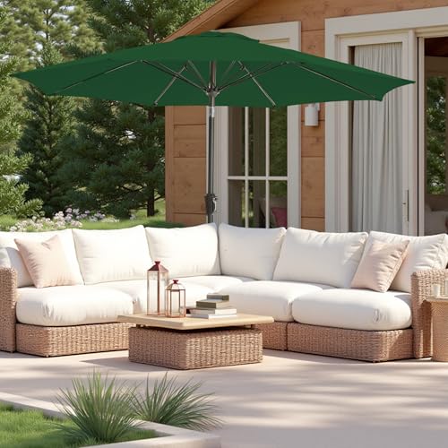 9FT Large Outdoor Patio Umbrella Pool Market Umbrella-UV Resistant, Easy Push Button Tilt and Crank, 8 Sturdy Ribs Heavy-Duty Table Umbrella for Deck, Backyard, Garden (Green) - color: Green, size: 9 FT