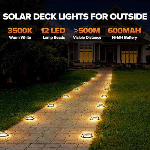 LUTEC 2 Pack Solar Deck Lights, 12 LEDs IP65 Waterproof Solar, Outdoor Driveway Marker Lights for Step, Sidewalk, Pathway, Patio, Garden(Warm White) - color: Black, size: 2 Pack