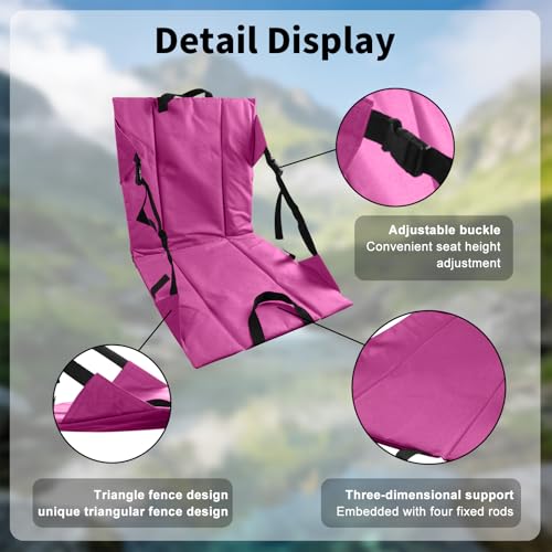 Folding Stadium Seat Cushion with Backrest, Portable Bleacher Pad for Camping, Fishing,15.8'' x 16.5'',Lightweight Chair with Backrest for Outdoor Sports and Concerts (Rose Pink) - color: Rose Pink