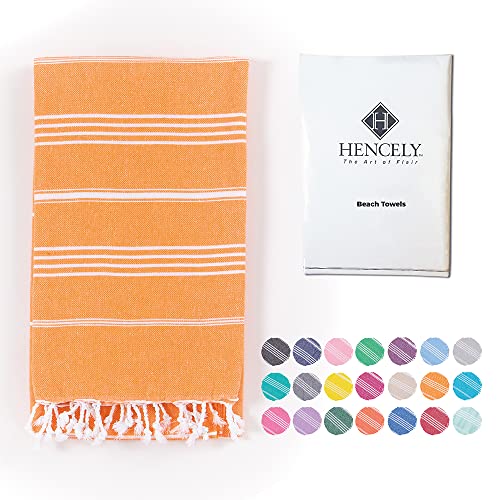 Hencely Turkish Beach Towel 37x68 Oversized, Sand-Free, Quick-Dry, Lightweight - Travel Essential for Pool & Bath - Striped 100% Cotton Bathroom Towels Accessories Gift (Orange) - color: Orange