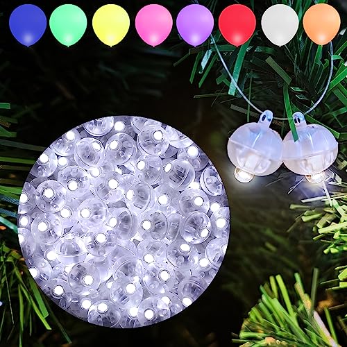 Aogist 100pcs White Mini Lights with Hook,Long Standby Time Waterproof LED Balloon Light,Battery Powered,Ball Lamp for Balloon Paper Lantern Birthday Party Christmas Halloween (Matching Tag Rope) - color: White, size: 0.6inch (Hook)
