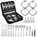 Camping Silverware Kit Cutlery Organizer Utensil Picnic Set Stainless Steel Plate Spoon Clip and Serrated Knife Wine Opener Fork Napkin Hiking - Camp Kitchen BBQ’s - color: Camping Silverware Set-24set