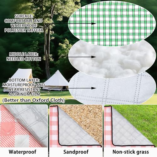 Large Cute Gingham Picnic Blanket 79"X60" Outdoor Picnic Mat Foldable Waterproof Sand Proof Blanket Portable Rug for Picnics Beach Camping Park Lawn Grass Hiking Tent Indoor Play Mat, Green & White - color: Green Gingham