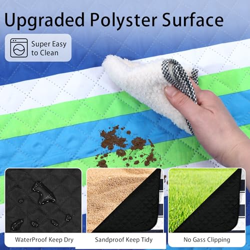 HX&OD Large Picnic Blanket Outdoor 80”x60” Waterproof Picnic Mat Foldable 3-Layer Camping Blanket Portable with Carry Strap Park Blanket for Grass(Blue) - color: Blue, size: 80”x 60”