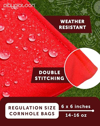 Play Platoon Cornhole Bags Weather Resistant- Set of 8 Regulation Bean Bags for Tossing- Official Professional Size & Weight Corn Hole Bags Two Color All Weather Cornhole Beans Bag Set with Tote Bag - color: Black & Red