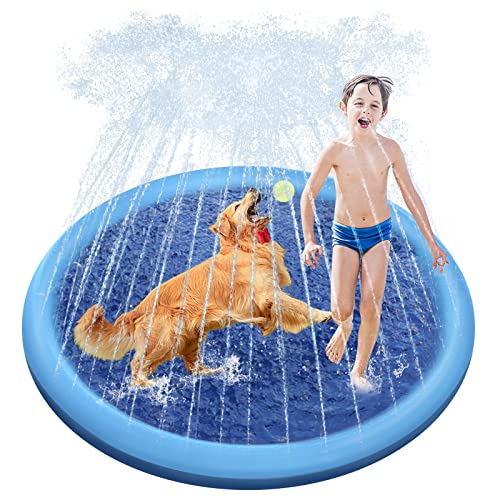 Raxurt Dog Water Toys, Anti-Slip Splash Pad for Dogs Thickened Durable Upgrade Sprinkler Pad Pet Summer Outdoor Water Toys Backyard Fountain Play Toy, Blue - color: Blue, size: 59in