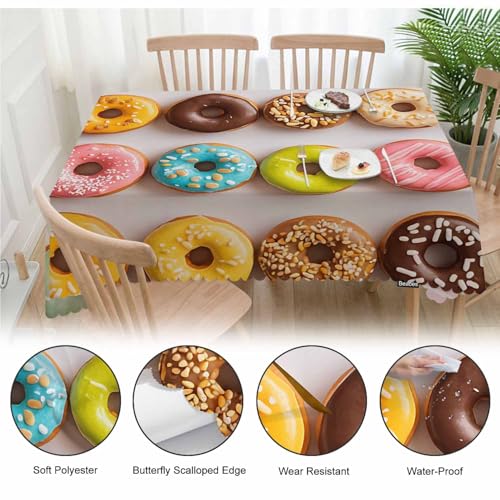 Decorative Rectangle Tablecloth 52"X70" Donuts, Colorful Glazed Donuts Wrinkle Free Table Cover Picnic Table Cloths for Parties Weddings Kitchen Dinner Tablecloth - color: Donuts