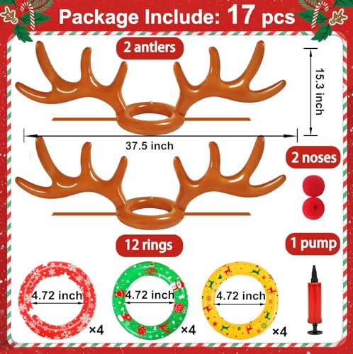 Christmas Games Gifts for Kids Teen Adults, Inflatable Reindeer Antler Ring Toss Game, Office Party Favors Supplies, Indoor Outdoor Carnival Holiday Family Party Toys