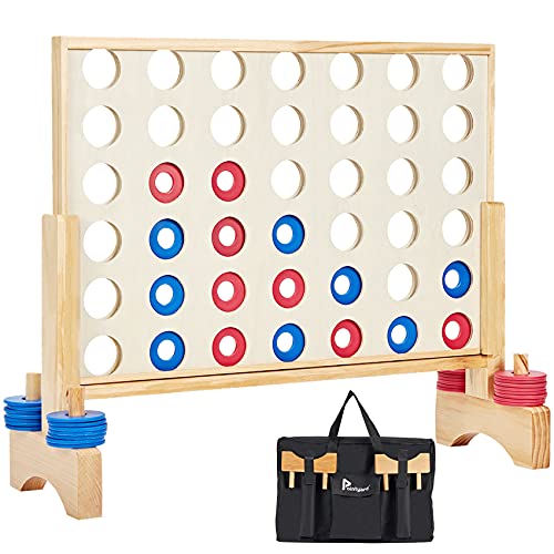 Giant Wooden 4 in A Row Game 2.8Ft, Indoor and Outdoor Jumbo Board Game for Teens,Includes 42 Pcs Chips & Durable Carrying Bag, Halloween Christmas Party Gifts for Kids Adults Lovers - color: Natural Wood