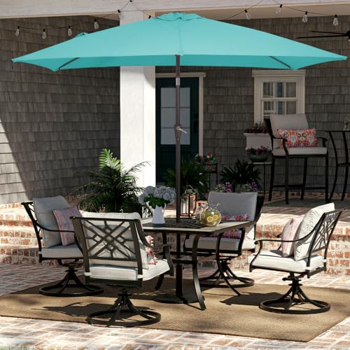 JEAREY 6.5x10 ft Rectangular Patio Umbrellas Rectangle Outdoor Umbrella with Push Button Tilt and Crank, Market Table Umbrella 6 Sturdy Ribs UV Protection for Poolside Garden Backyard Deck, Peacock Blue - color: Peacock Blue, size: 6.5x10ft