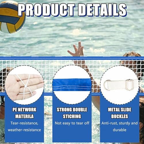 Upgrade Pool Volleyball Net Replacement, Adjustable Length 15-31 FT Portable Volleyball Net for Inground Pools & Above Ground Pools, Heavy Duty PE Net for Backyard Swimming Pool Beach(Net Only)