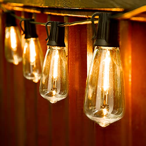 100FT LED Outdoor String Lights with 52 Waterproof Shatterproof ST38 Vintage Edison Bulbs, Outside Lights for Patio Lighting Cafe, Bistro, Backyard, 2700K Dimmable - color: Black Wire, size: ST38 100FT