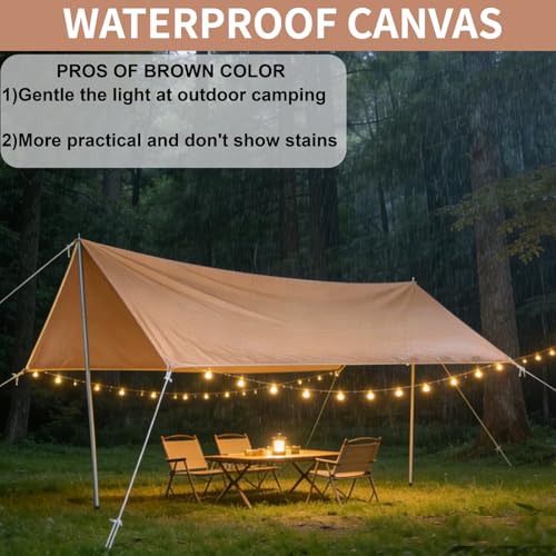 DANCHEL OUTDOOR Waterproof Bell Tent Awning, 4 Season Camping Tarp – Portable Canopy Cover with Poles, Lightweight Glamping Accessories, Rectangle - color: Brown, size: 9.8x13.2ft Awning with 7.87ft Poles