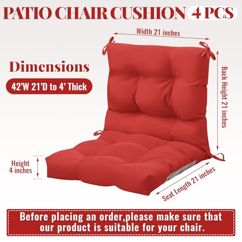 Marsui 4 Pcs Outdoor Indoor High Back Chair Cushions Patio Furniture Tufted Pillow with Ties Water-Resistant Replacement Outdoor Rocking Chair Cushions, 42 x 21 Inches (Red,Solid Color) - color: Red, size: Solid Color