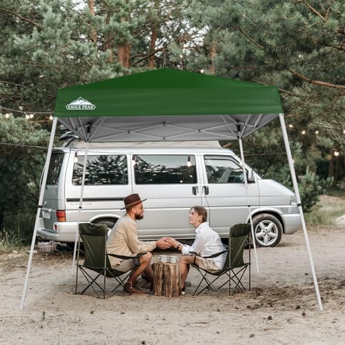 EAGLE PEAK 8x8 Slant Leg Pop-up Canopy Tent Easy One Person Setup Instant Outdoor Beach Canopy Folding Portable Sports Shelter 8x8 Base 6x6 Top (Green) - color: Green, size: 8x8