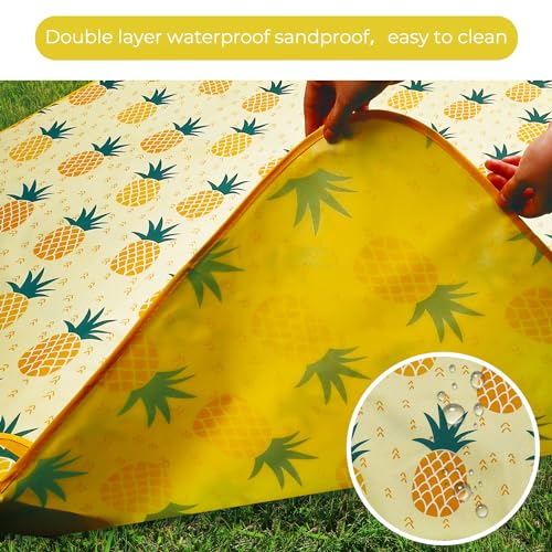 Hi Space Picnic Blankets Extra Large 80''x60'' Picnic Mat Waterproof Foldable Beach Picnic Blanket Washable Park Blanket Outdoor Blanket for Grass Lawn Camping (Yellow Pineapple) - color: Yellow Pineapple