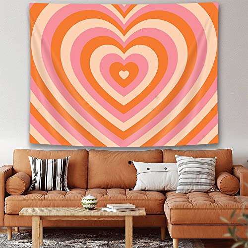 Uokiuki Retro Hippie Heart Tapestry 60s 70s Groovy Aesthetic Y2K Wall Hanging for Studio Room Bedroom Living Room Dorm 40 X 28 Inch Orange - color: Orange, size: 28"L x 40"W
