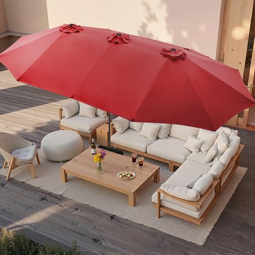 SUPERJARE 15FT Outdoor Patio Umbrella with Base Included, Double Sided Pool Umbrellas with Fade Resistant Canopy, Extra-Large Table Umbrella for Deck, Market, Backyard, Burgundy - color: Burgundy, size: 15ft