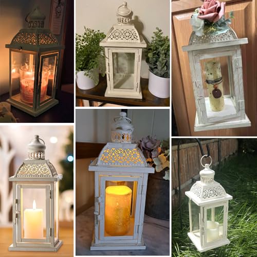 NEEDOMO 14.4" Lanterns Decorations Indoor, Hanging Candle Lantern Outdoor, Vintage Large Lantern Decor with Clear Glass, Metal Candle Holder for Home, Table, Patio, Rustic Farmhouse Wedding, Christmas - size: 14.4"H