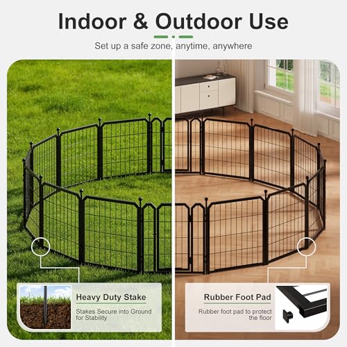 Dog Playpen for Indoor & Outdoor, 24 inch 8 Panels Metal Puppy Playpen for Puppies/Small Dogs, Portable Pet Fence for Yard, Camping, Travelling, Black