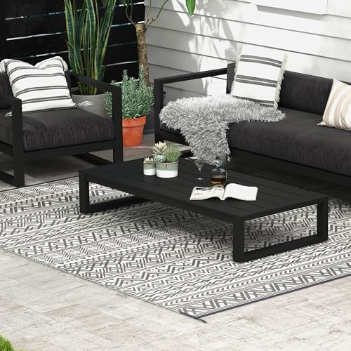 Outsunny Outdoor Rug for Patio, 8' x 10' Waterproof Large Mat, Reversible Plastic Straw Rug for Decor, Portable Outside RV Camping Area Carpet Mat for Backyard Porch Deck Picnic, Gray & Cream Boho - color: Gray and Cream White Boho, size: 7'11" x 10' (Rec
