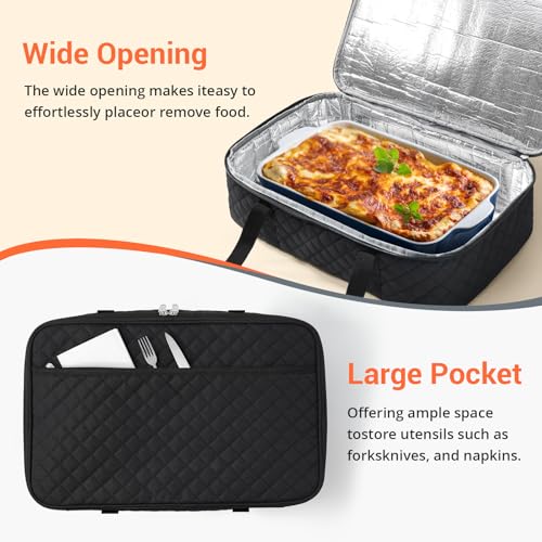 Insulated Casserole Carrier Portable Food Tote for Hot or Cold – Fits 9"x13" Baking Dish, Lasagna Holder for Parties, Picnic, Travel, Beach - Black - color: Black