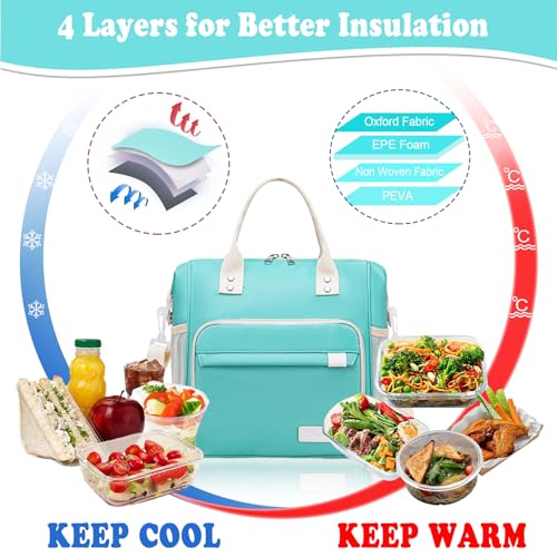TuErCao Preppy Lunch Box for Women Aesthetic Insulated Lunch Bag for Young Ladies Female, Teal - color: A14: Turquoise, size: Large