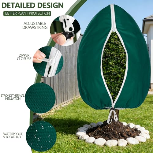 Plant Covers Freeze Protection,1 Pack Frost Cloth with Zipper Drawstring 80''×95'', Reusable Outdoor Protection Jacket for Shrub Tree Potted Plants Winter Cold Weather(Green) - size: 80"×95"