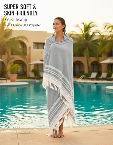 Yongoes Oversized Turkish Beach Towel Blanket Cotton Giant XL Sandproof Towels Huge Linen XXL Extra Large Big Throw Quilt Blankets for Adults Cloud Travel Camping Glamping Accessories Essentials - color: Grey Light, size: Extra Large 82"x88"（208x224cm）
