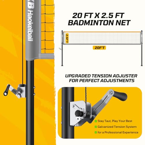 Haokelball Professional Badminton Set for Backyard & Outdoor, Heavy Duty Badminton Net with Anti-Sag Design, Premium Carbon Fiber Rackets Set of 4, Shuttlecocks, Portable Carry Bag, Gift Box Included